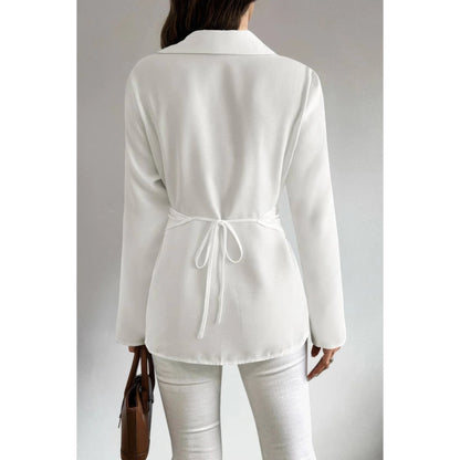 Solid Crossed Button Long Sleeve Blouse - ZumBuys