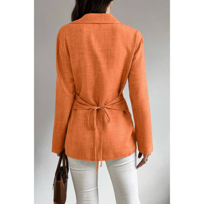 Solid Crossed Button Long Sleeve Blouse - ZumBuys