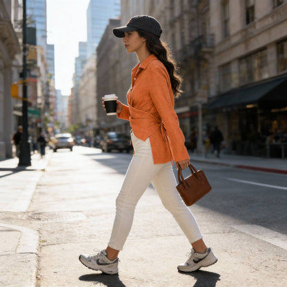 Solid Crossed Button Long Sleeve Blouse - ZumBuys