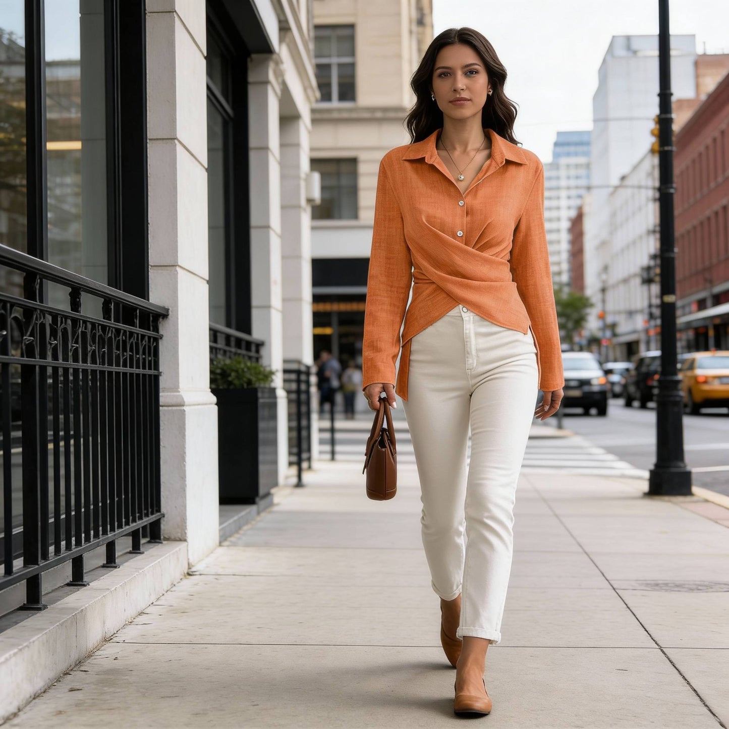 Solid Crossed Button Long Sleeve Blouse - ZumBuys