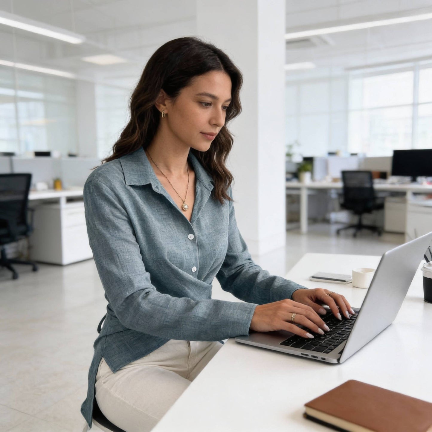 Solid Crossed Button Long Sleeve Blouse - ZumBuys