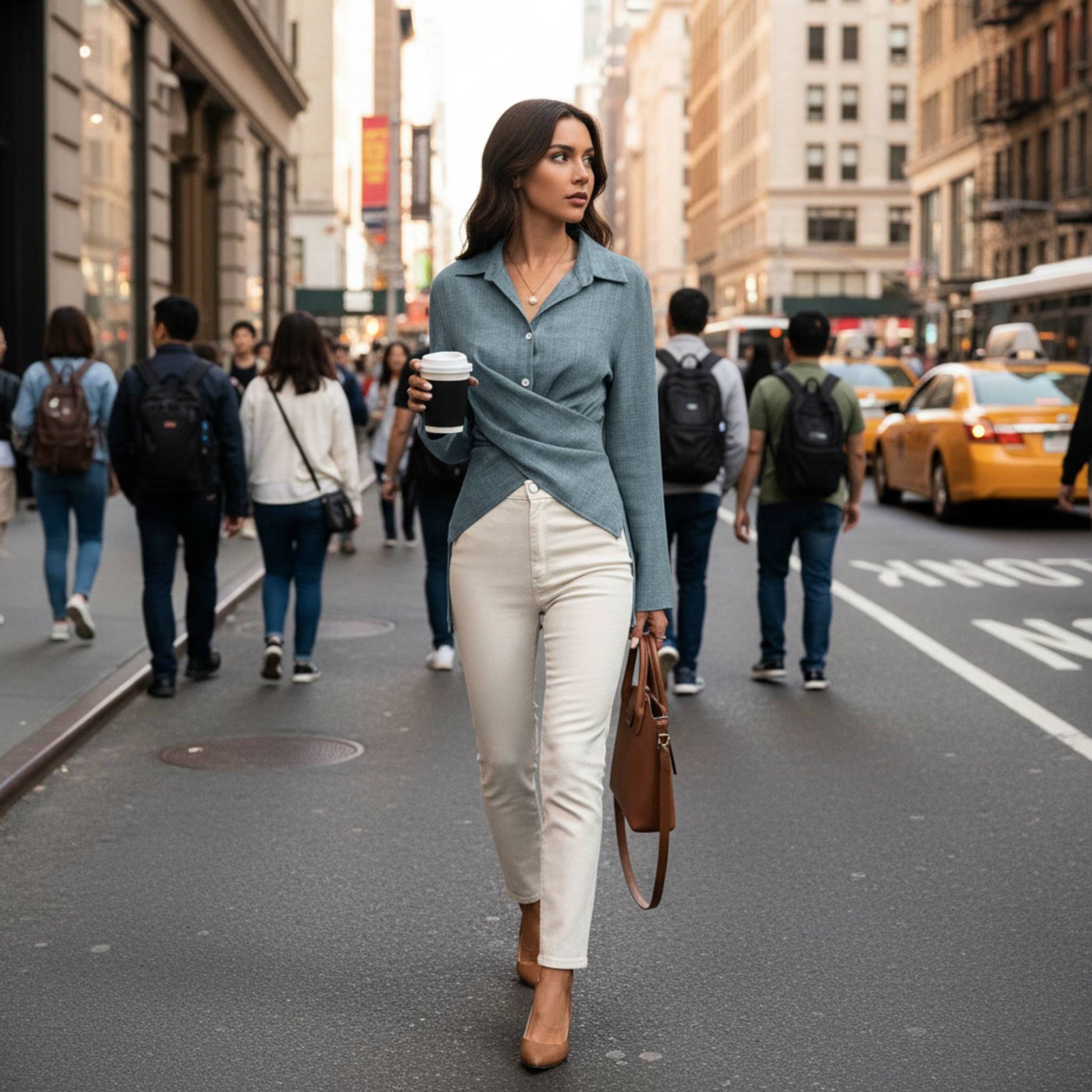 Solid Crossed Button Long Sleeve Blouse - ZumBuys