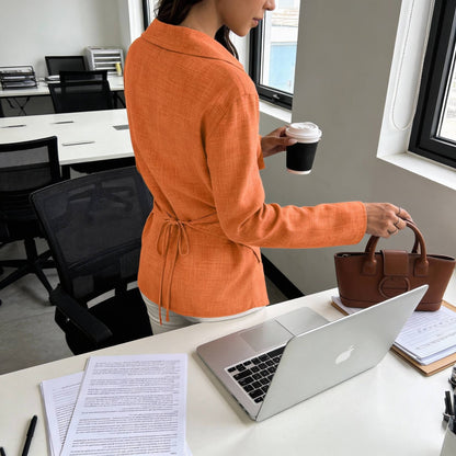 Solid Crossed Button Long Sleeve Blouse - ZumBuys