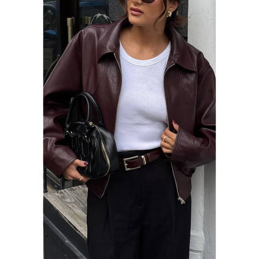 Solid Long Sleeve Short Lapel Zipper Jacket - ZumBuys