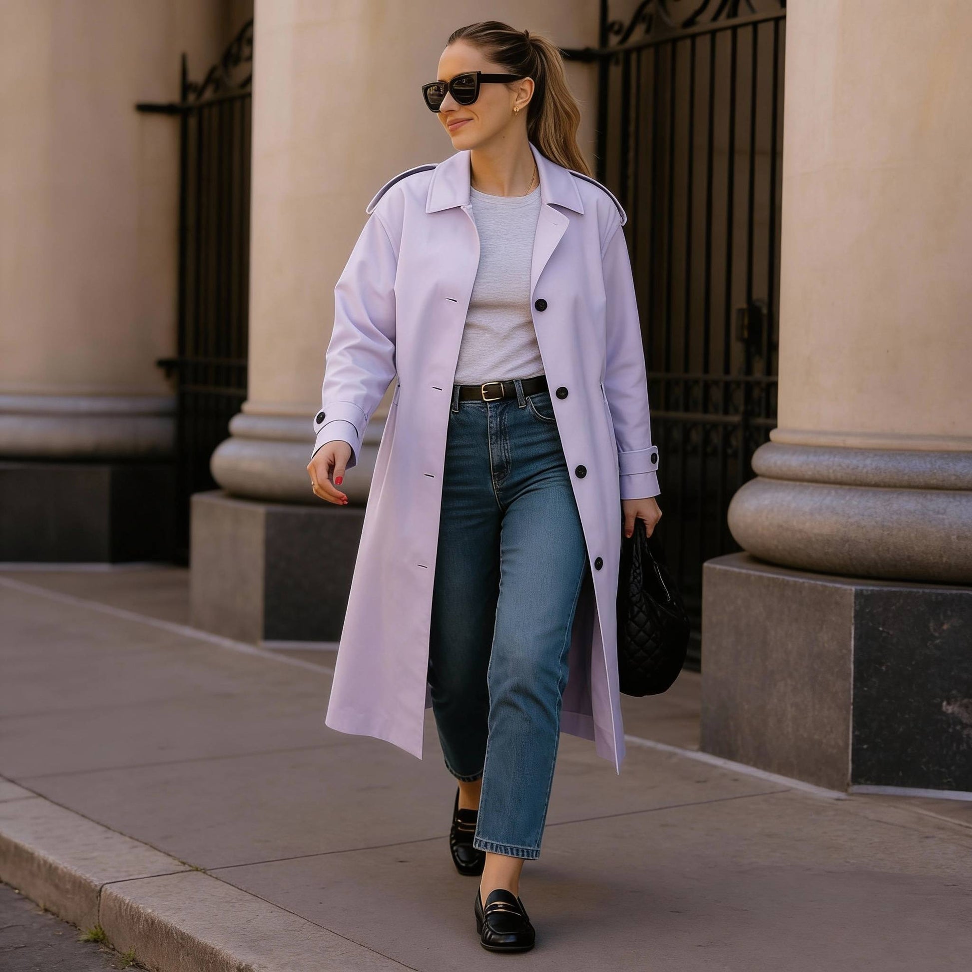 Solid Long Sleeve Trench Coat Woman Lined - ZumBuys