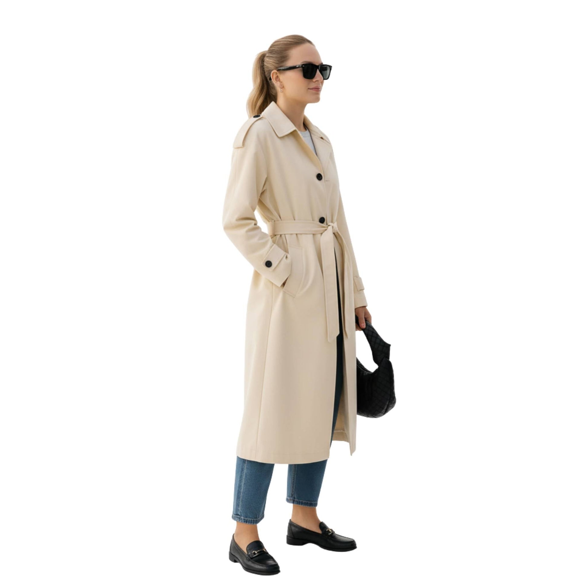 Solid Long Sleeve Trench Coat Woman Lined - ZumBuys