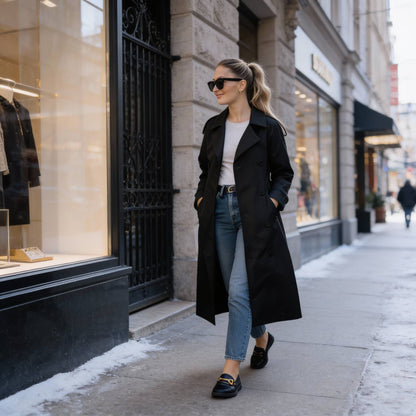 Solid Long Sleeve Trench Coat Woman Lined - ZumBuys