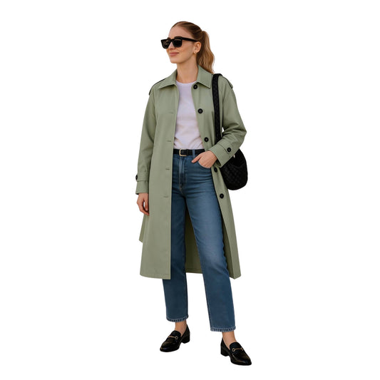 Solid Long Sleeve Trench Coat Woman Lined - ZumBuys