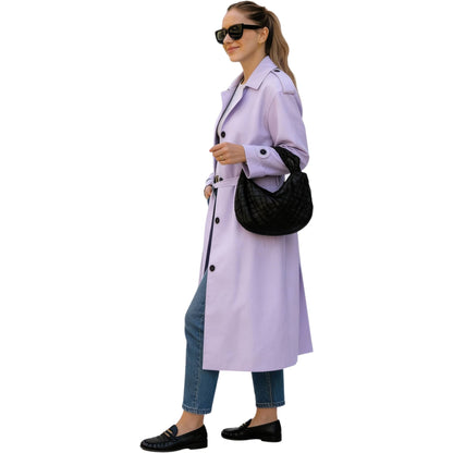 Solid Long Sleeve Trench Coat Woman Lined - ZumBuys