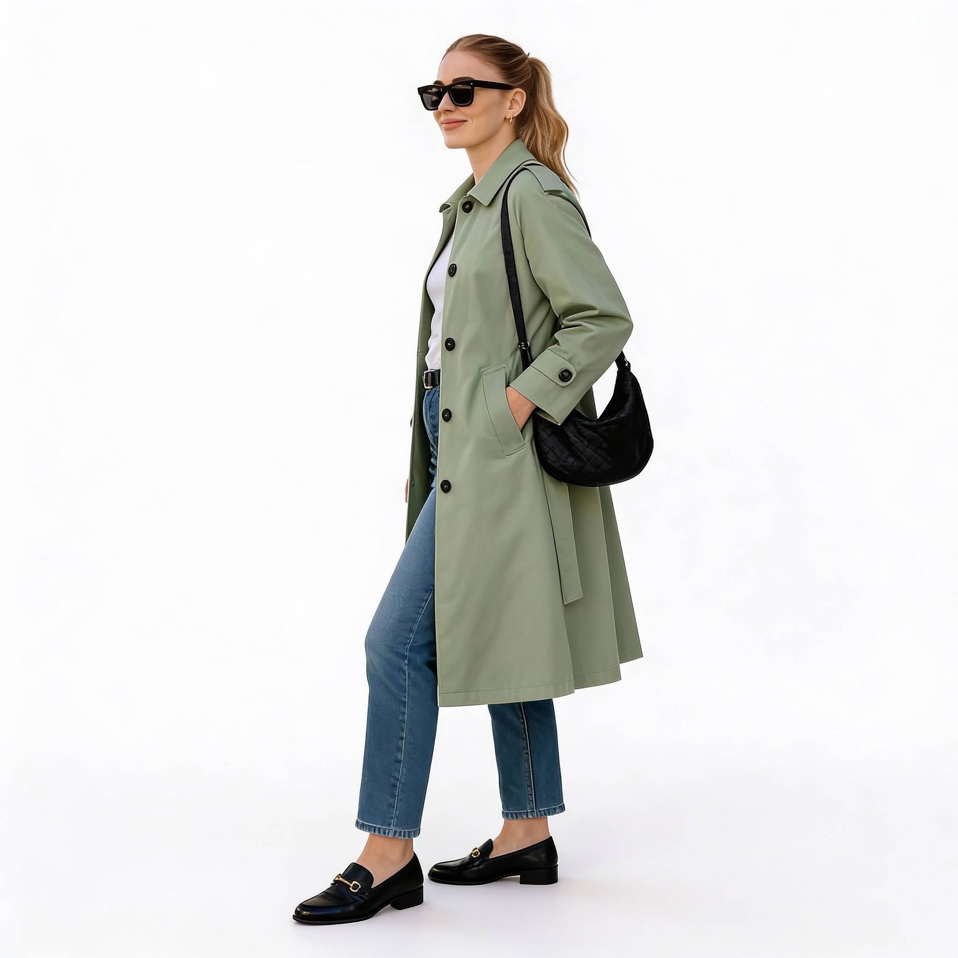 Solid Long Sleeve Trench Coat Woman Lined - ZumBuys