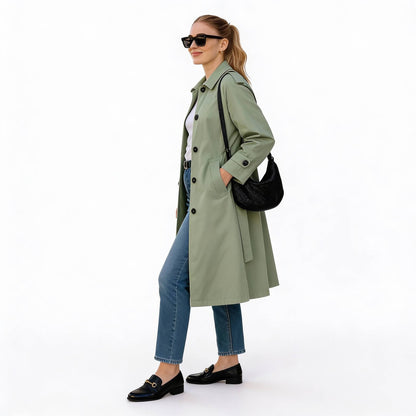 Solid Long Sleeve Trench Coat Woman Lined - ZumBuys
