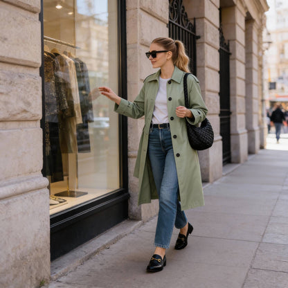 Solid Long Sleeve Trench Coat Woman Lined - ZumBuys