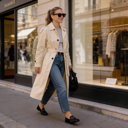 Solid Long Sleeve Trench Coat Woman Lined - ZumBuys