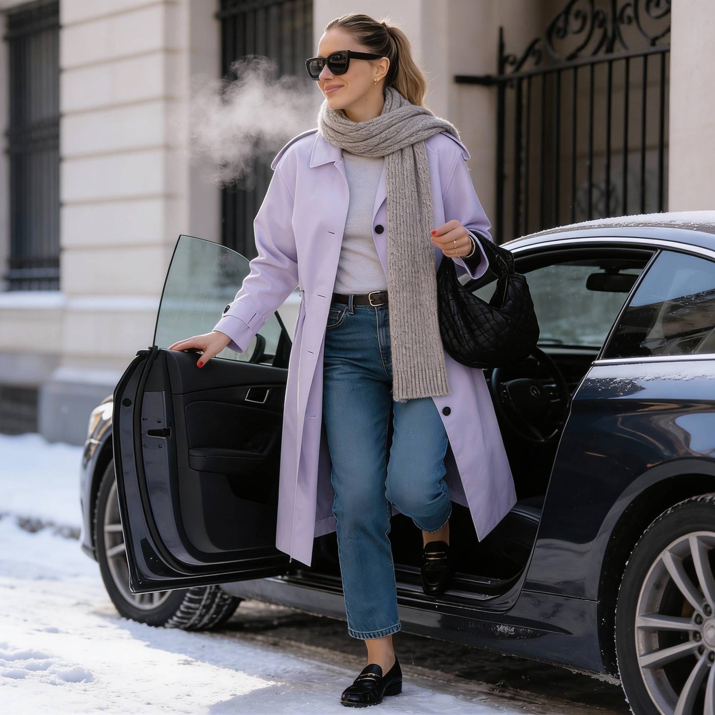 Solid Long Sleeve Trench Coat Woman Lined - ZumBuys