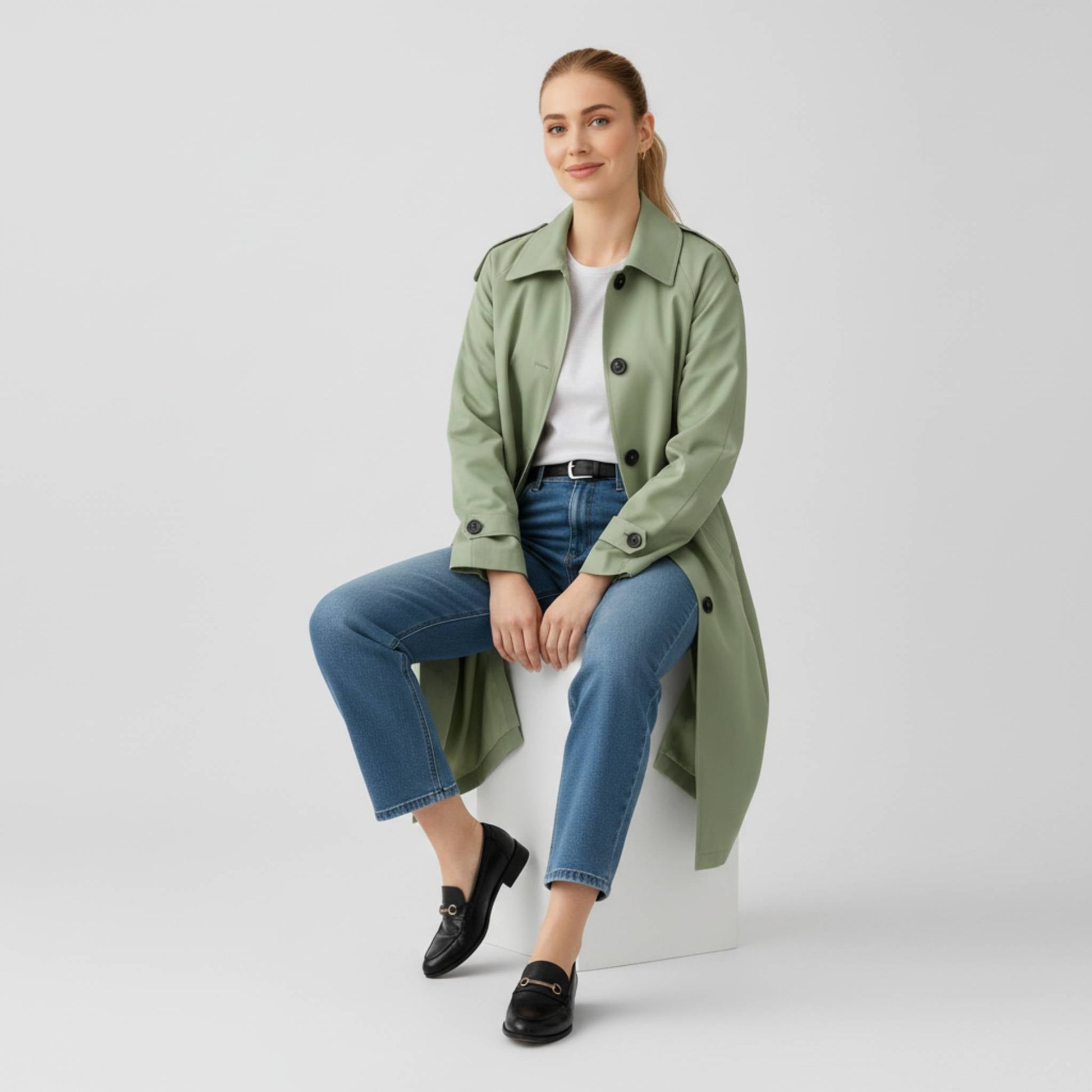 Solid Long Sleeve Trench Coat Woman Lined - ZumBuys