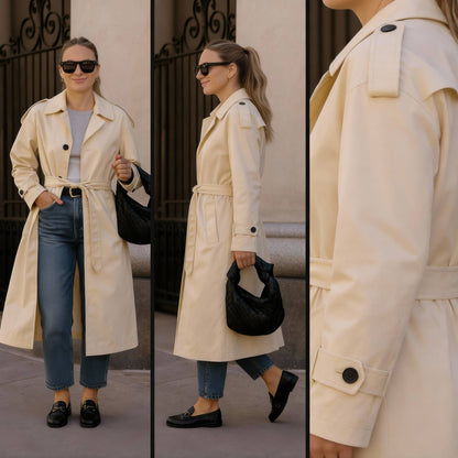 Solid Long Sleeve Trench Coat Woman Lined - ZumBuys