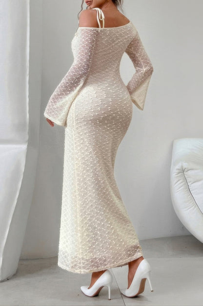 Solid Off Shoulder Bodycon Long Sleeve Dress - ZumBuys