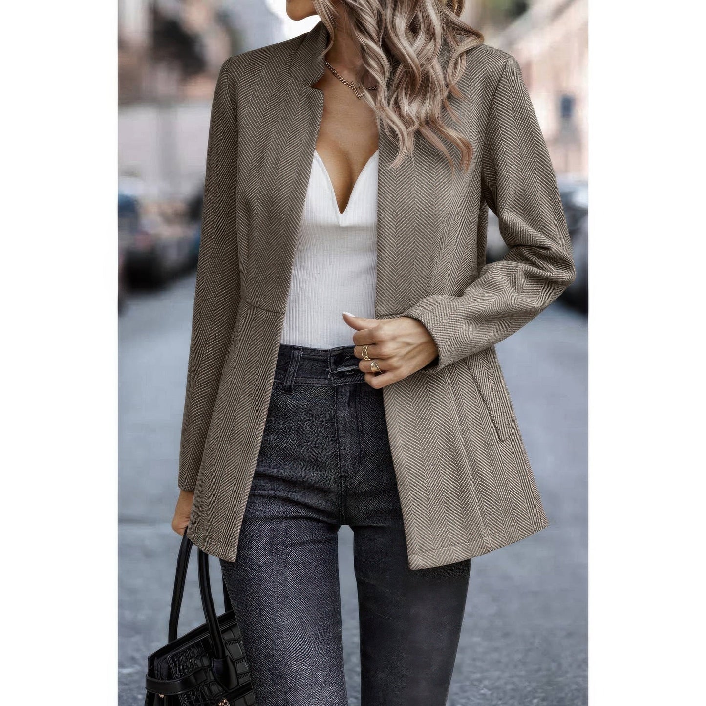 Solid Pocket Long Sleeve Elegant Wool Coat - ZumBuys