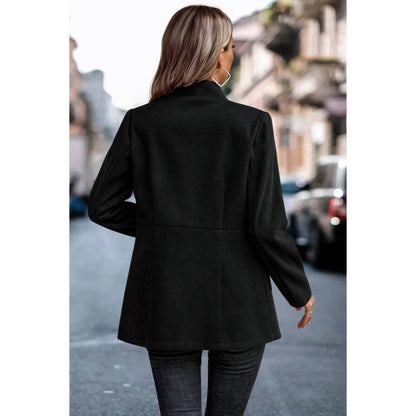 Solid Pocket Long Sleeve Elegant Wool Coat - ZumBuys