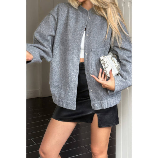 Solid Pockets Brushed Bomber Jacket - ZumBuys