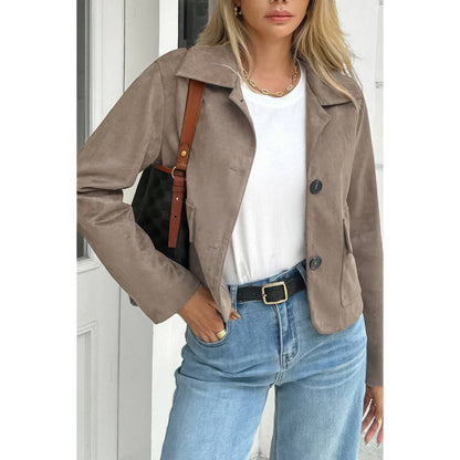 Solid Suit Lapel Faux Suede Leather Jacket - ZumBuys