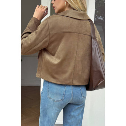 Solid Suit Lapel Faux Suede Leather Jacket - ZumBuys