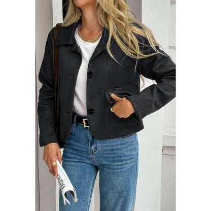 Solid Suit Lapel Faux Suede Leather Jacket - ZumBuys