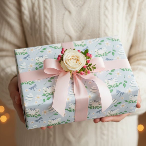 Spring Blossom Easter Egg Wrapping Paper – Blue Floral Gift Wrap, Baby Shower, Birthday & Easter Gift Wrap Roll - ZumBuys