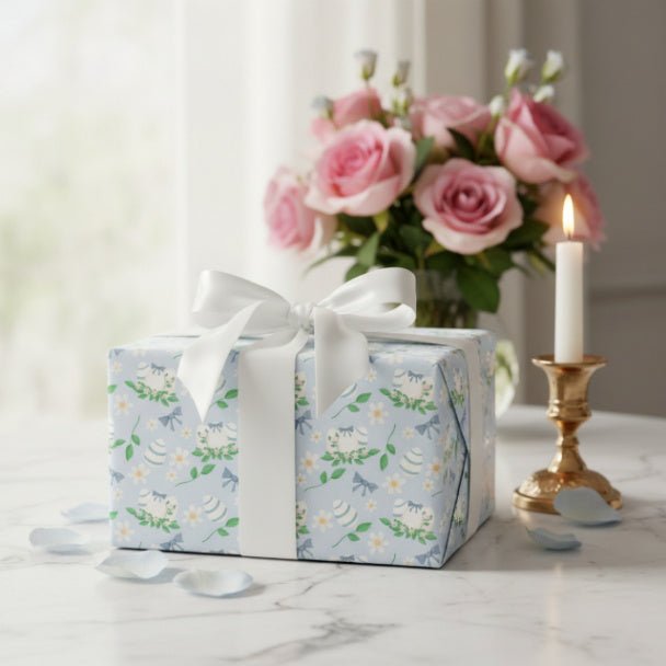 Spring Blossom Easter Egg Wrapping Paper – Blue Floral Gift Wrap, Baby Shower, Birthday & Easter Gift Wrap Roll - ZumBuys