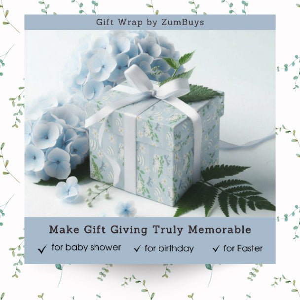 Spring Blossom Easter Egg Wrapping Paper – Blue Floral Gift Wrap, Baby Shower, Birthday & Easter Gift Wrap Roll - ZumBuys