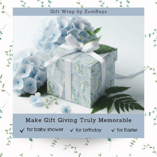 Spring Blossom Easter Egg Wrapping Paper – Blue Floral Gift Wrap, Baby Shower, Birthday & Easter Gift Wrap Roll - ZumBuys