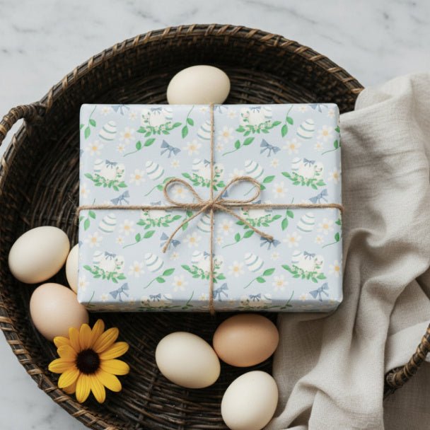Spring Blossom Easter Egg Wrapping Paper – Blue Floral Gift Wrap, Baby Shower, Birthday & Easter Gift Wrap Roll - ZumBuys