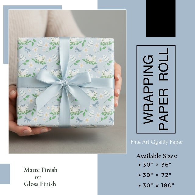 Spring Blossom Easter Egg Wrapping Paper – Blue Floral Gift Wrap, Baby Shower, Birthday & Easter Gift Wrap Roll - ZumBuys