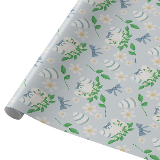 Spring Blossom Easter Egg Wrapping Paper – Blue Floral Gift Wrap, Baby Shower, Birthday & Easter Gift Wrap Roll - ZumBuys
