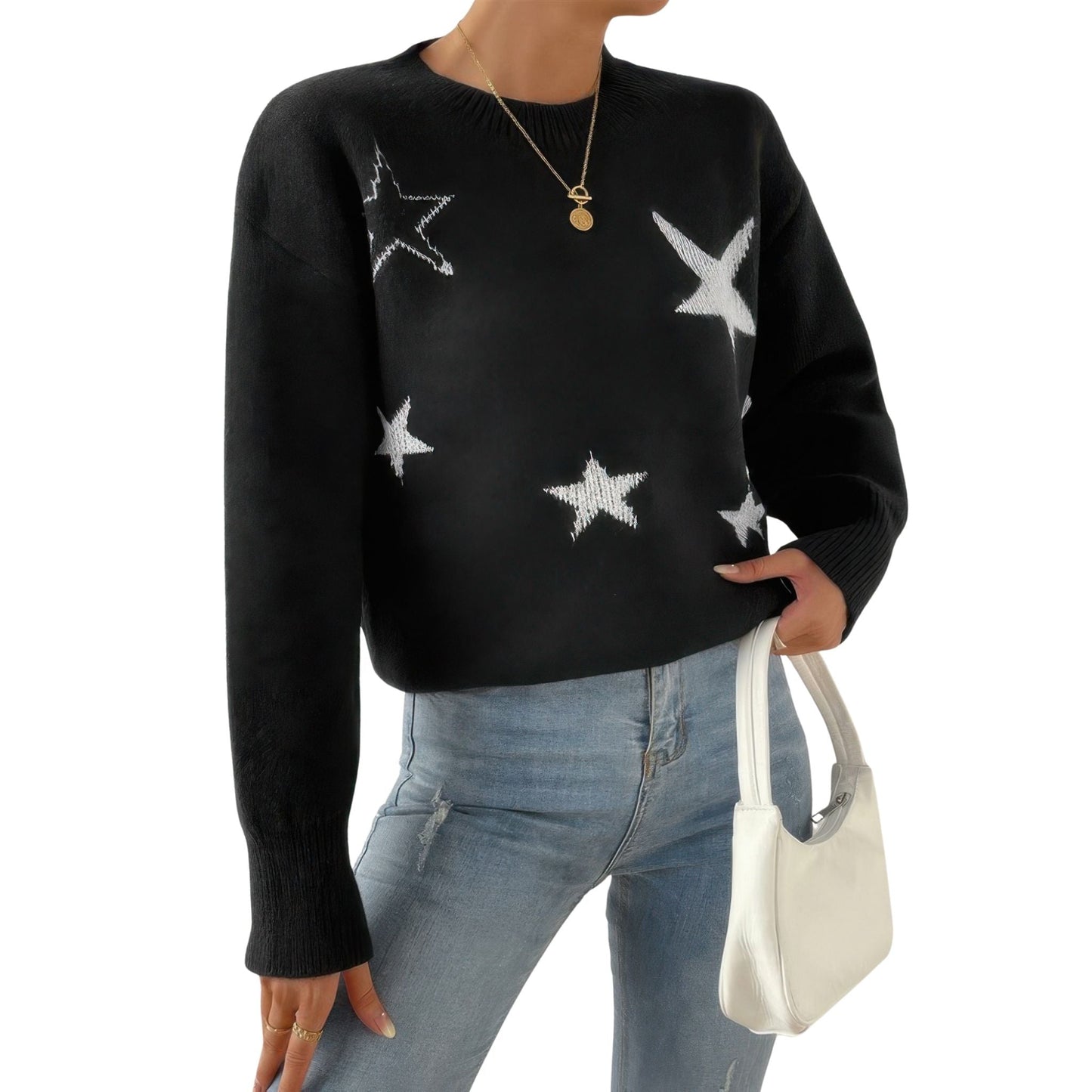 Star Print Knit Lose Fit Sweater - ZumBuys