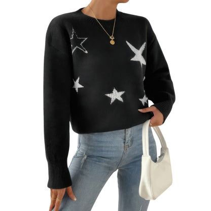 Star Print Knit Lose Fit Sweater - ZumBuys
