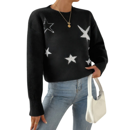 Star Print Knit Lose Fit Sweater - ZumBuys