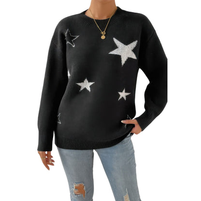 Star Print Knit Lose Fit Sweater - ZumBuys