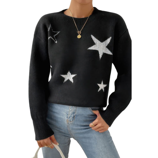 Star Print Knit Lose Fit Sweater - ZumBuys