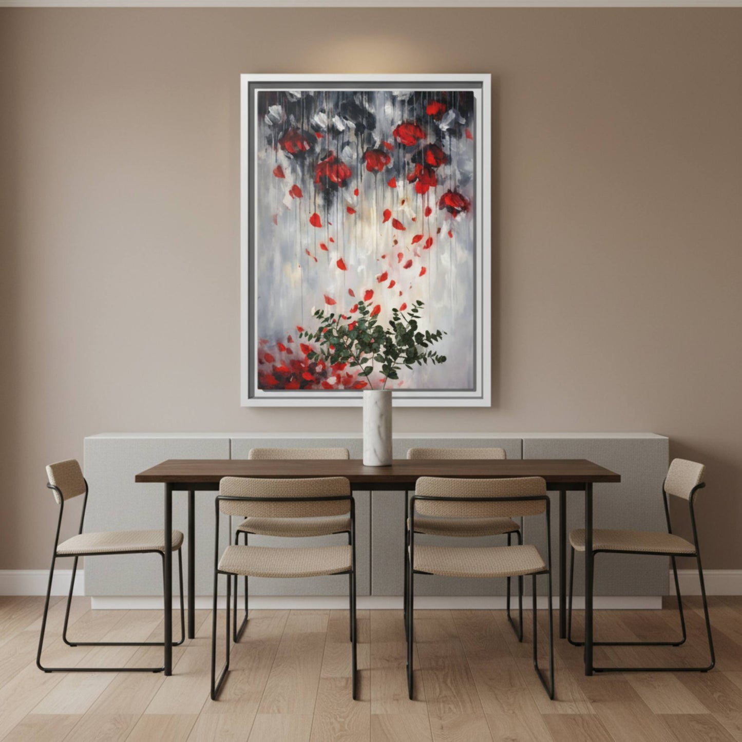 Storm of Scarlet Petals Matte Canvas, Framed (Multi - color) - ZumBuys