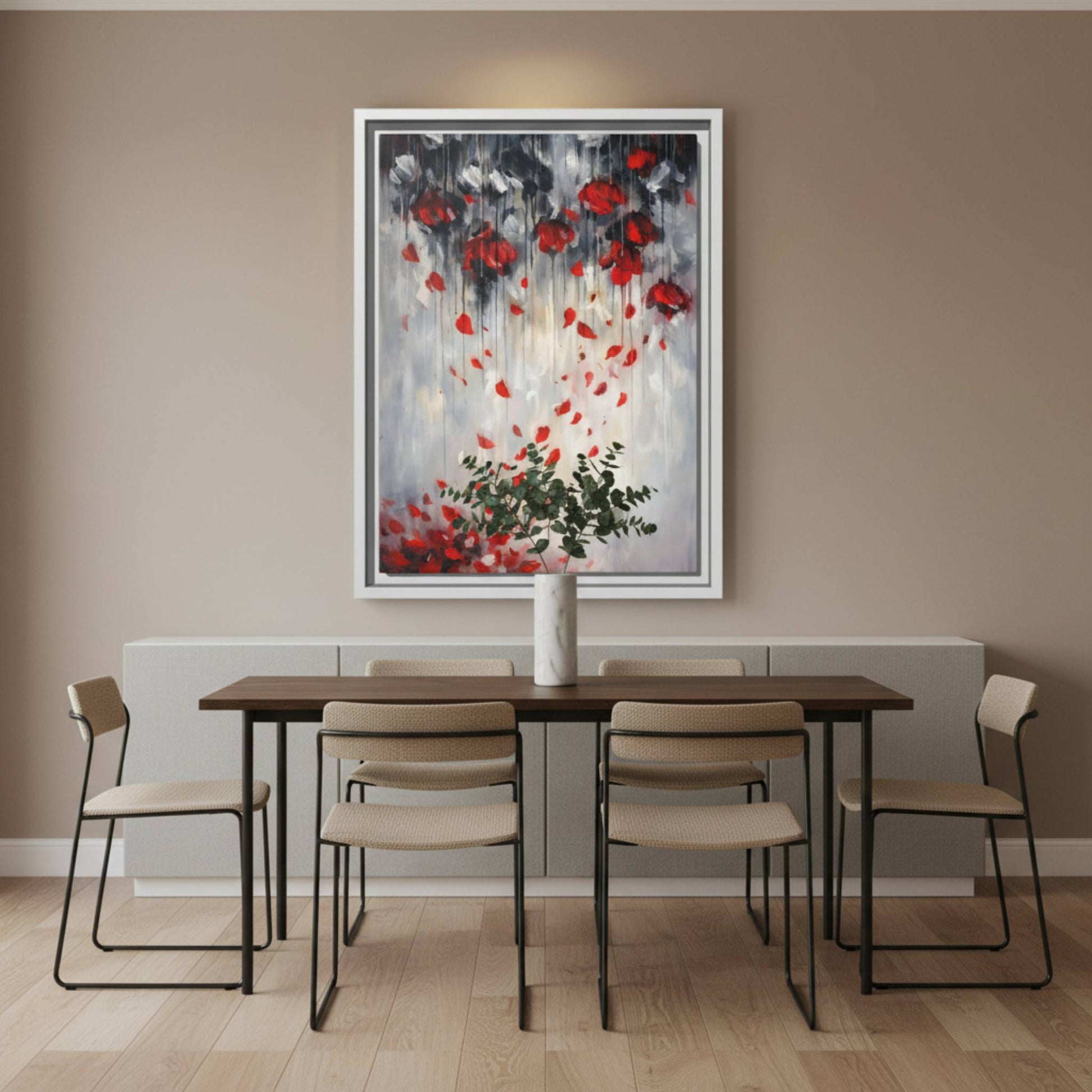 Storm of Scarlet Petals Matte Canvas, Framed (Multi - color) - ZumBuys