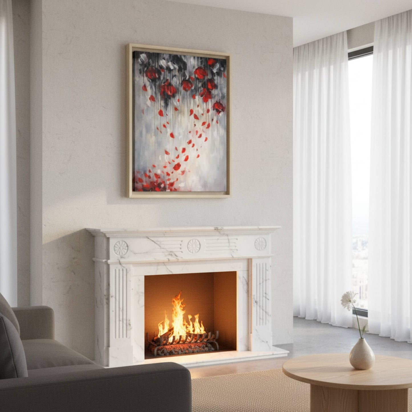 Storm of Scarlet Petals Matte Canvas, Framed (Multi - color) - ZumBuys