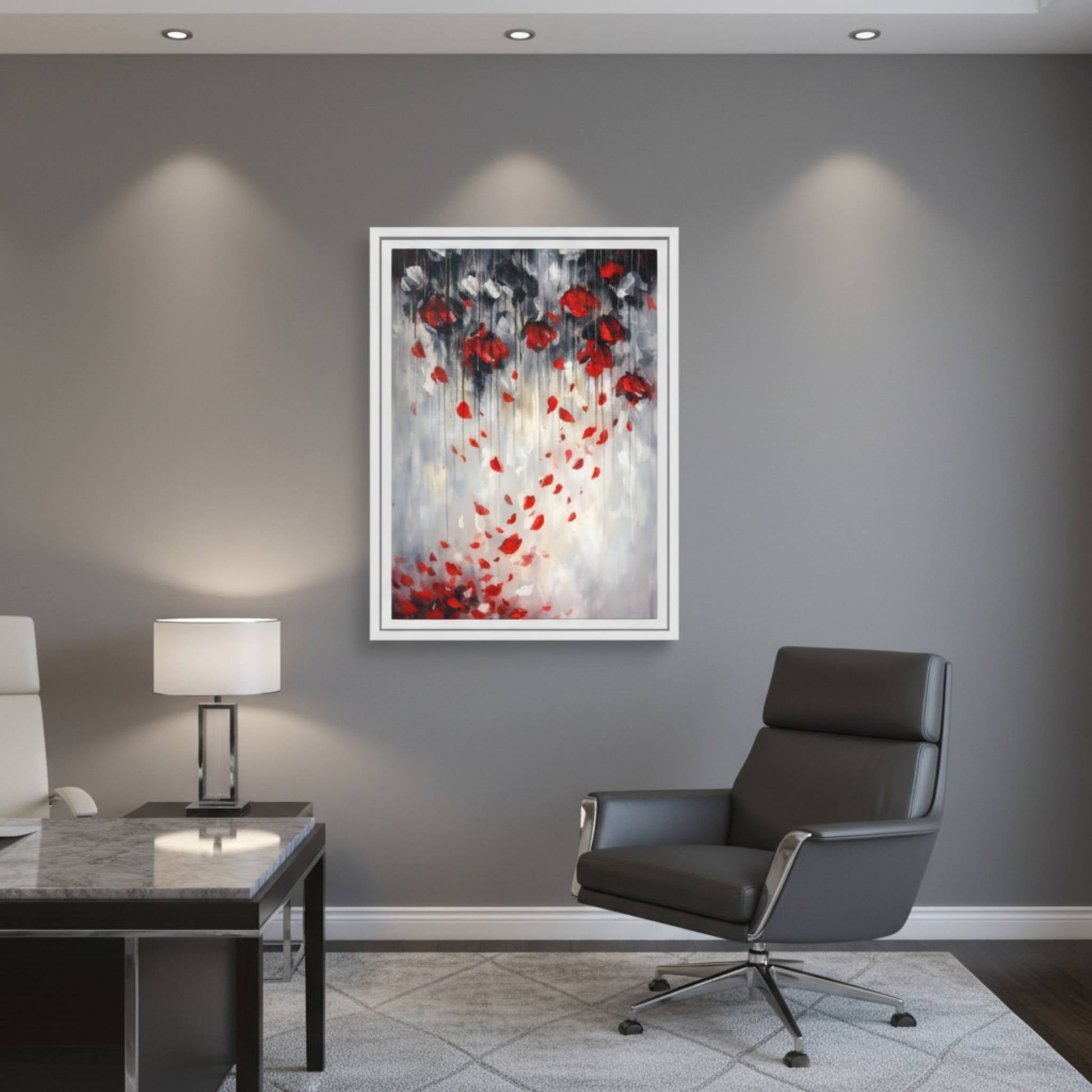 Storm of Scarlet Petals Matte Canvas, Framed (Multi - color) - ZumBuys