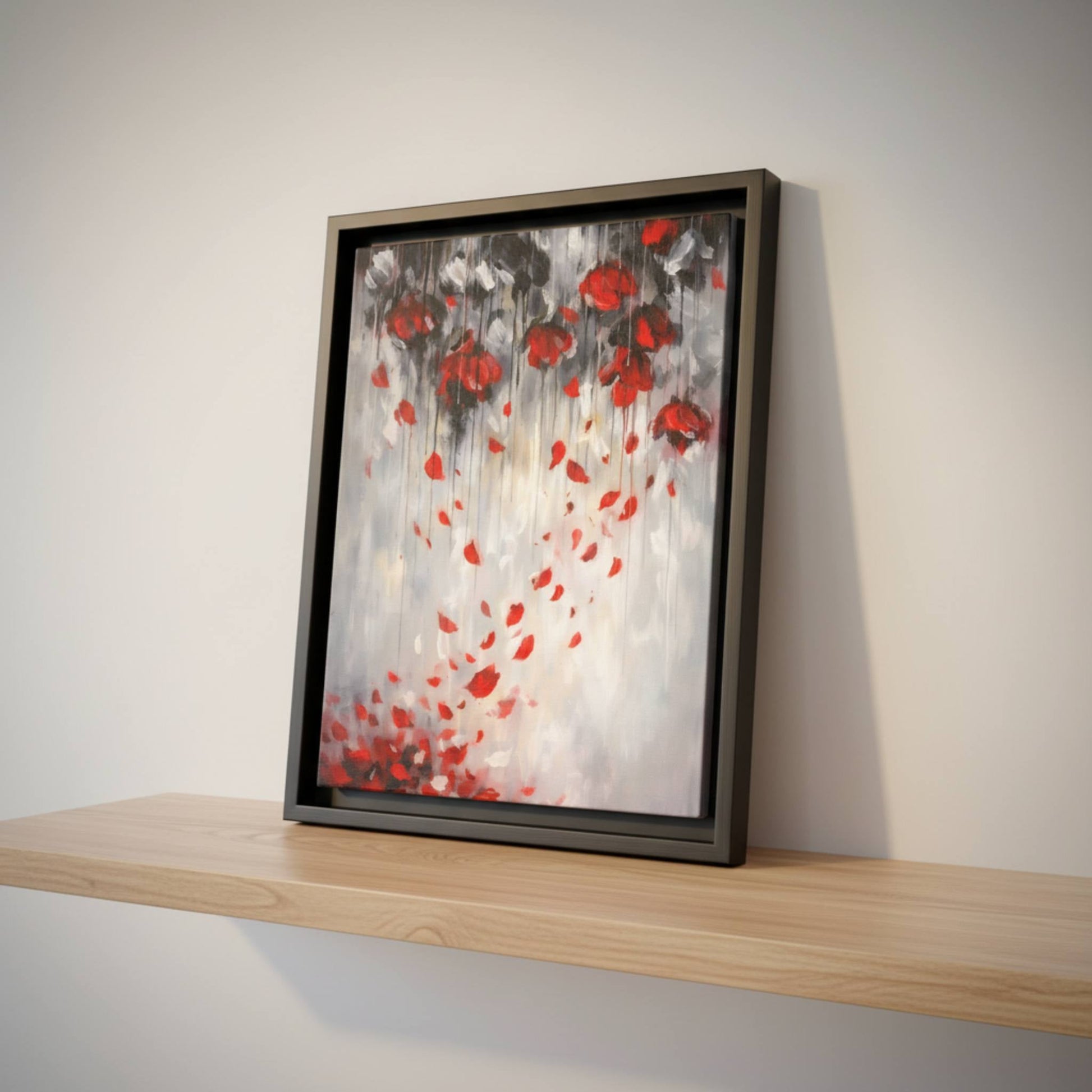 Storm of Scarlet Petals Matte Canvas, Framed (Multi - color) - ZumBuys