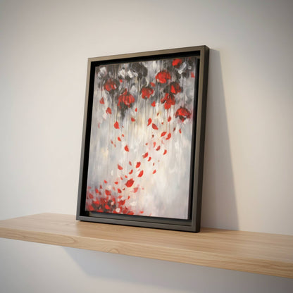 Storm of Scarlet Petals Matte Canvas, Framed (Multi - color) - ZumBuys