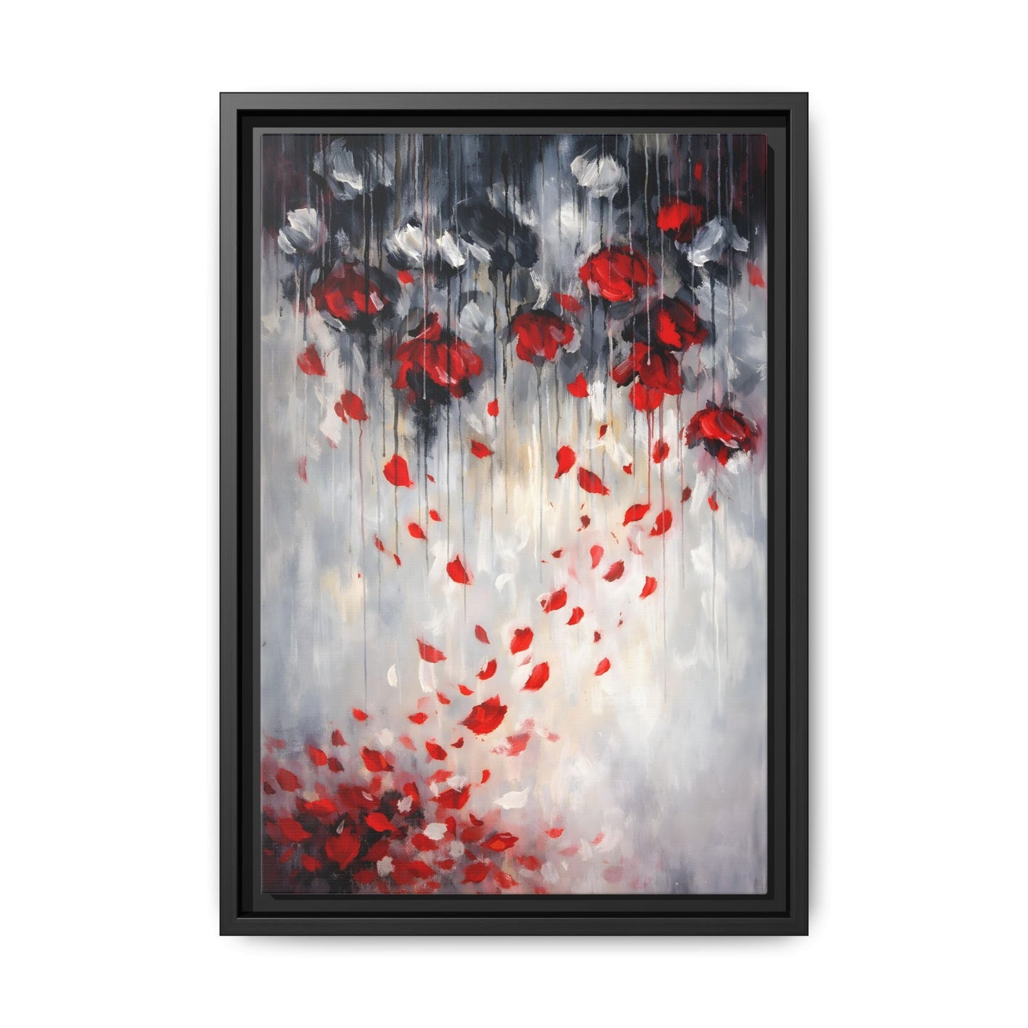 Storm of Scarlet Petals Matte Canvas, Framed (Multi - color) - ZumBuys