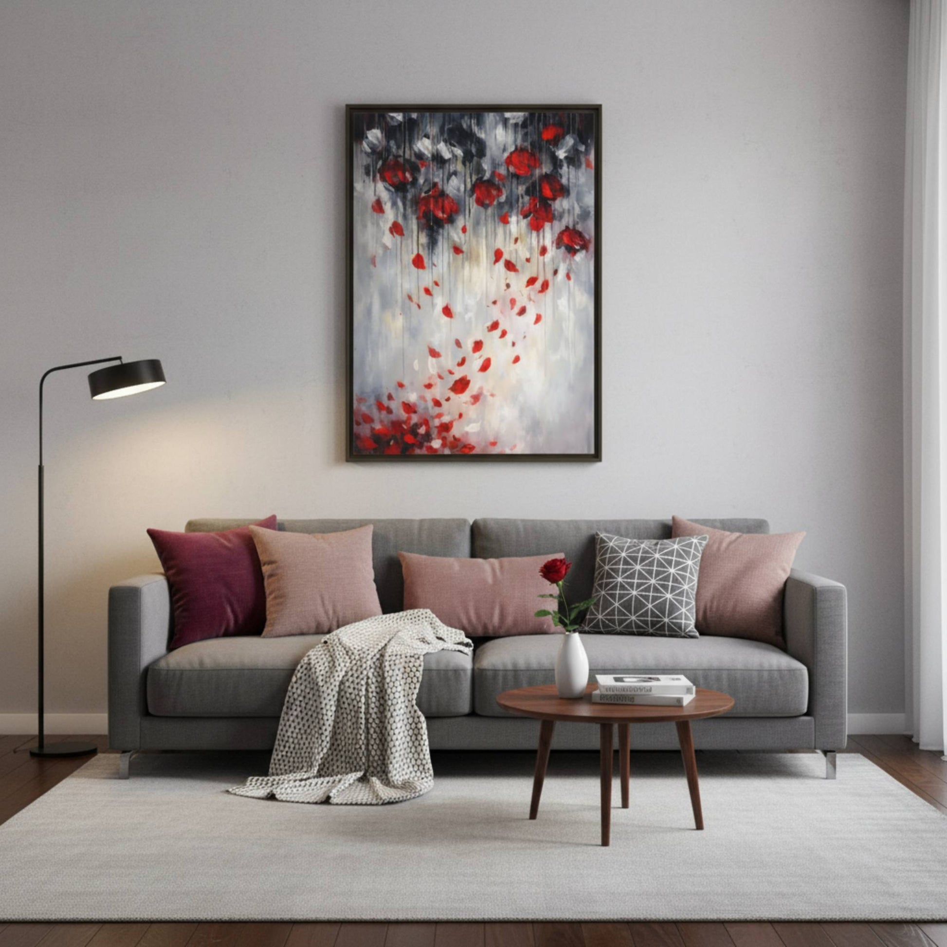 Storm of Scarlet Petals Matte Canvas, Framed (Multi - color) - ZumBuys