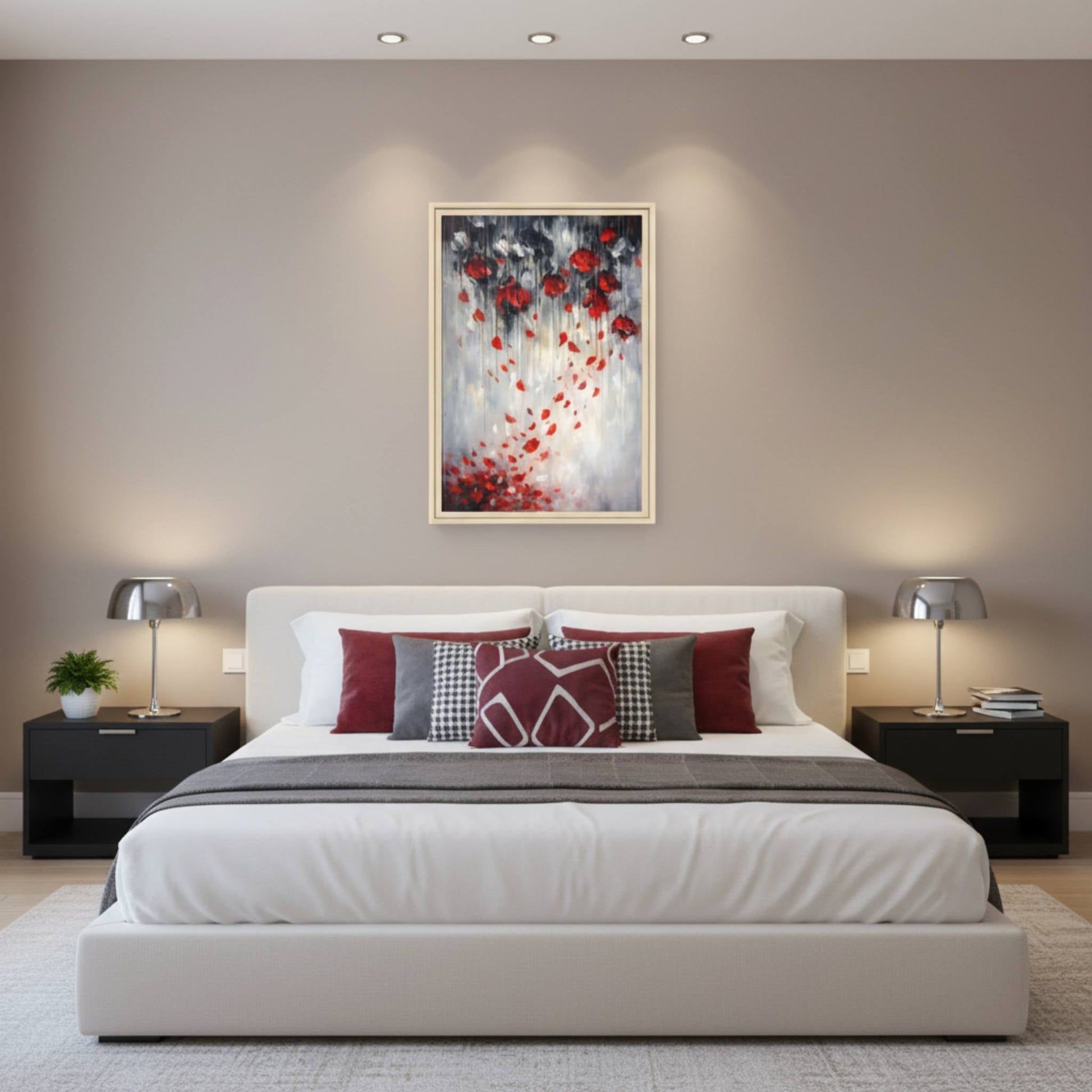 Storm of Scarlet Petals Matte Canvas, Framed (Multi - color) - ZumBuys