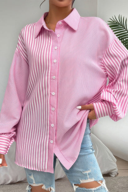 Stripe Print Button Down Long Sleeve Collar Shirt - ZumBuys