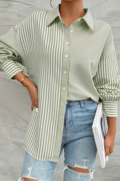 Stripe Print Button Down Long Sleeve Collar Shirt - ZumBuys